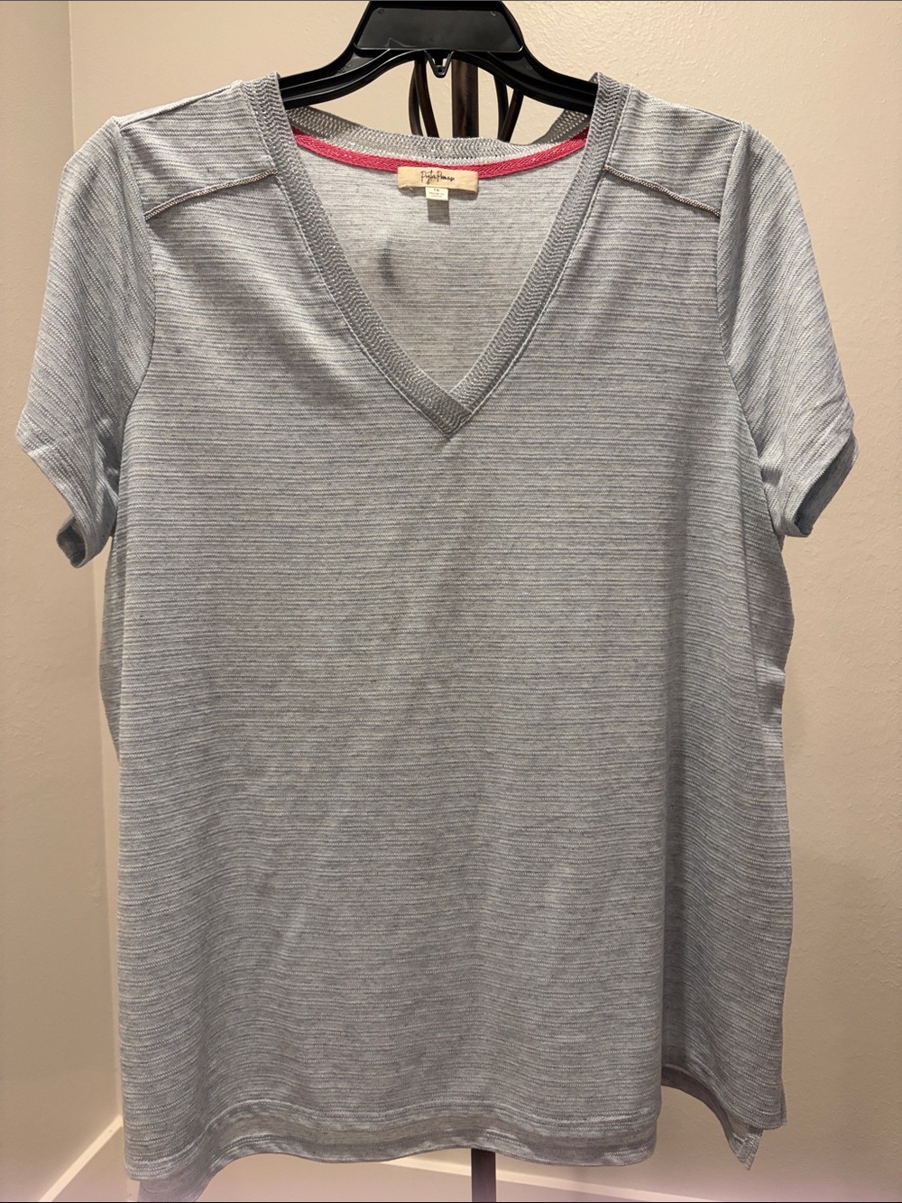 Light Blue Striped V-Neck Short Sleeve Tee